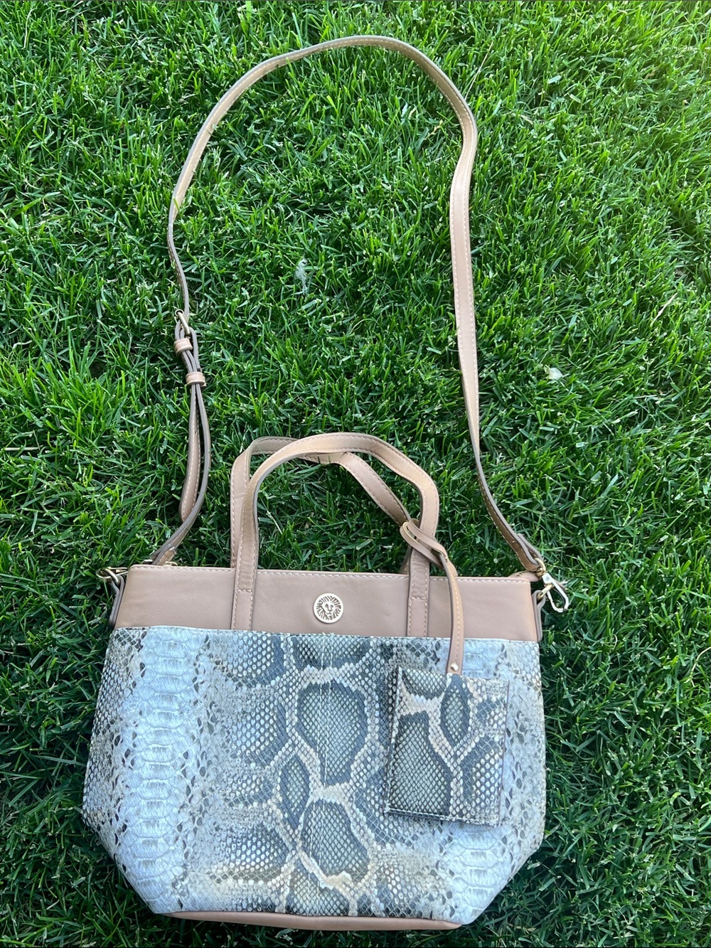Anne Klein 
Taupe and Gray Python-Print Women’s Tote Bag